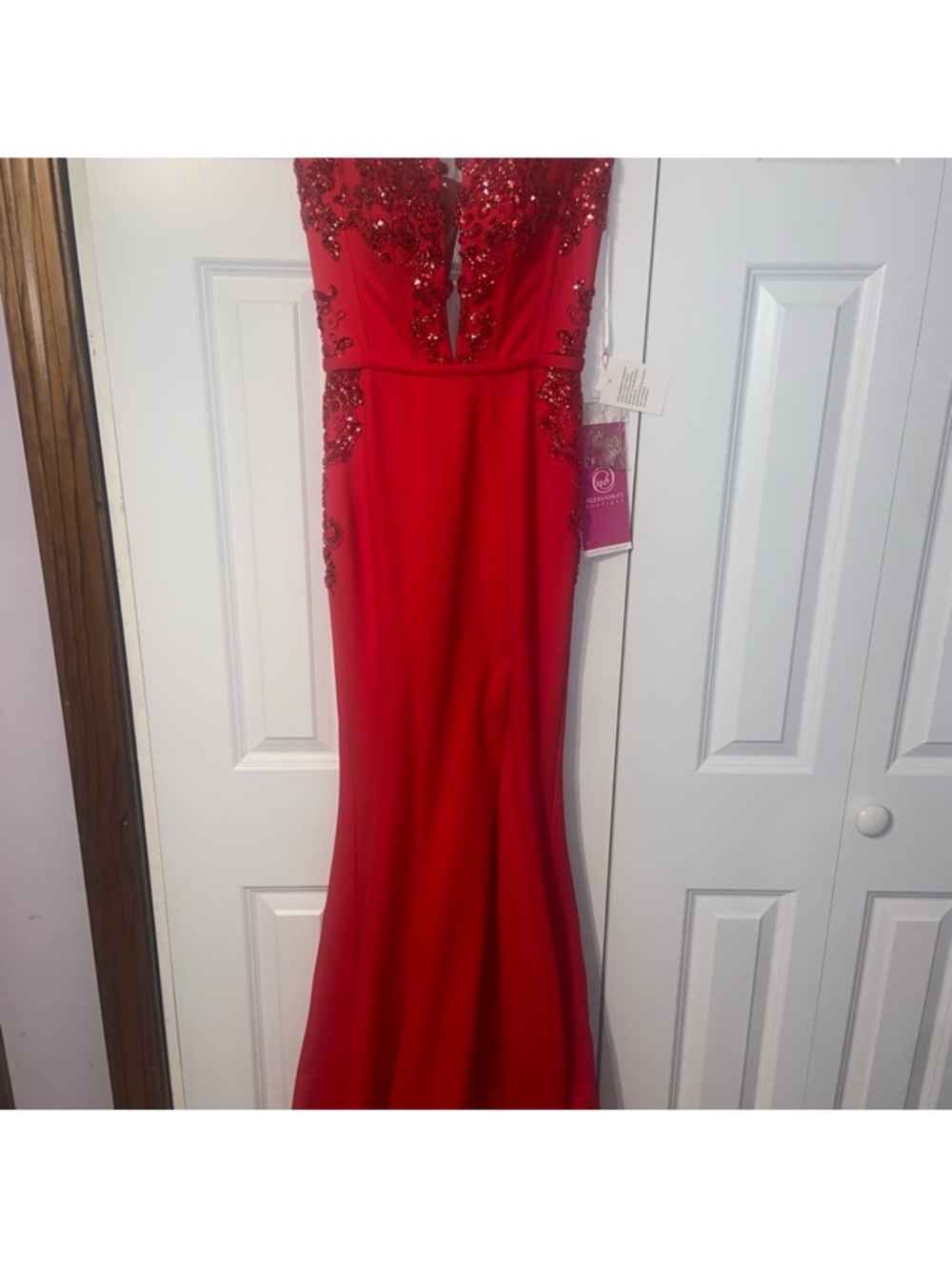 Red Beaded Evening Gown